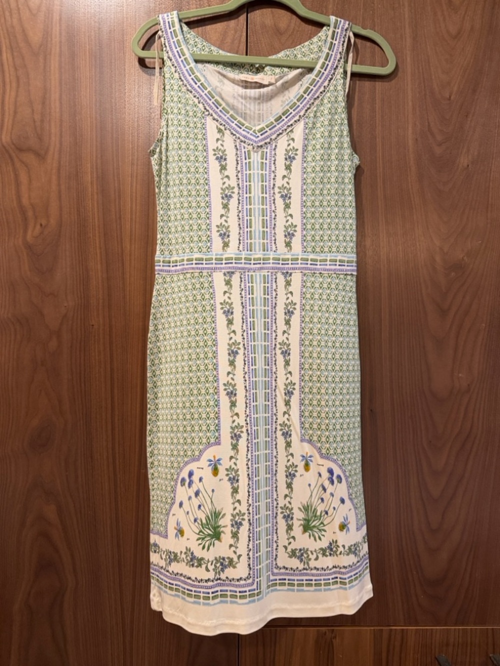Tory Burch Green and Cream Floral Sleeveless Shift Dress